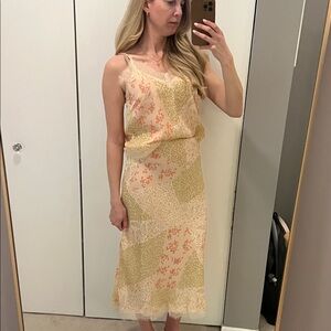 LOFT Cream and Pale Yellow Floral Midi Skirt